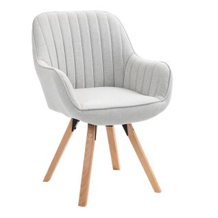 Chaise Salle à Manger Pivotante Avec Accoudoirs En Tissu Pieds Bois Massif, Beige