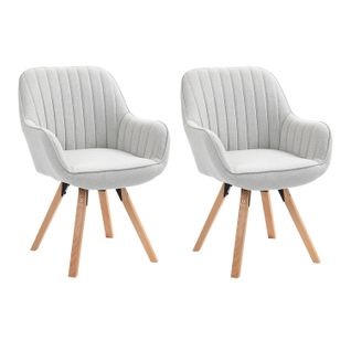 Lot De 2 Chaises Salle à Manger Pivotantes Avec Accoudoirs Pieds Bois Massif, Beige