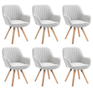 Lot De 6 Chaises Salle à Manger Pivotantes Avec Accoudoirs Pieds Bois Massif, Beige