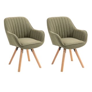 Lot De 2 Chaises Salle à Manger Pivotantes Avec Accoudoirs Pieds Bois Massif, Vert