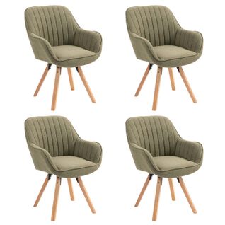 Lot De 4 Chaises Salle à Manger Pivotantes Avec Accoudoirs Pieds Bois Massif, Gris