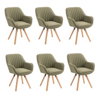 Lot De 6 Chaises Salle à Manger Pivotantes Avec Accoudoirs Pieds Bois Massif, Vert