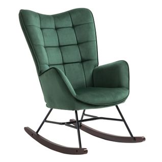 Fauteuil à Bascule Rocking Chair Revêtement En Velours Vert
