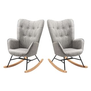 Lot De 2 Fauteuils à Bascule, Rocking Chair En Tissu Avec Pieds Bois Et Métal