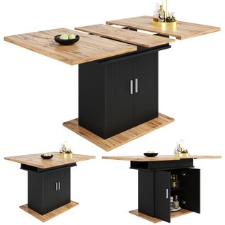 Table Salle à Manger Extensible Avec Rangement, 6–8 Personnes, 140x70x76cm, Chêne Et Noir