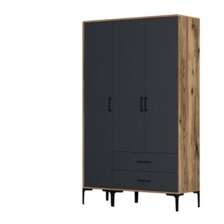 Armoire 3 Portes Et 2 Tiroirs Style Industriel Akoy L120cm Bois Foncé Et Anthracite