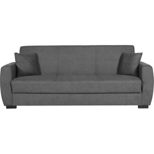 Canapé Convertible 3 Places Oscar - Tissu Gris Clair - 2 Coussins - Coffre Rangement - 226x84x92 Cm