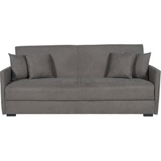 Canapé Convertible 3 Places - Bianca - Tissu Taupe - 4 Coussins - Coffre - 204x92x91 Cm