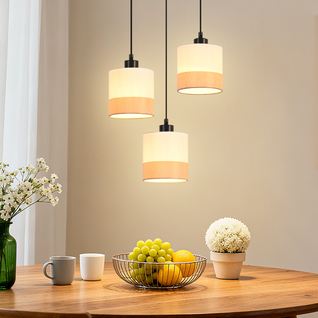 Suspension 3 Flamme Moderne Blanc Avec Abat-jour En Tissu E27 Pour Cuisine