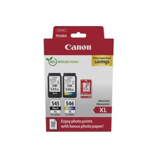 Pack De 2 Cartouches D'encre + Pack Papiers Photo - Canon - Pg-545xl Noir + Cl-546xl Couleur