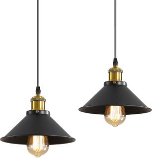 2 Pack Vintage Lustre Suspension Industrielle Lampe De Plafond 22cm Abat-jour E27 Noir