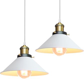 2 Pack Vintage Lustre Suspension Industrielle Lampe De Plafond 22cm Abat-jour Blanc