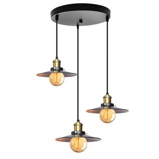 Suspension Vintage 3 Douille E27 Lustre Abat-jour Métal Lampe De Plafond Pour Chambre Salon Noir