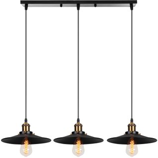 Suspension Vintage E27 Plafonnier De Chambre 3 Lampes Lustre Abat-jour Métal Noir