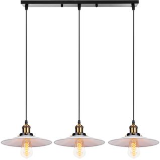 Suspension Vintage E27 Plafonnier De Chambre 3 Lampes Lustre Abat-jour Métal Blanc