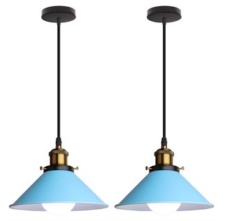 2 Pack Suspension Moderne Lustre Abat-jour Métal Macaron Eclairage De Plafond Industriel E27 Bleu