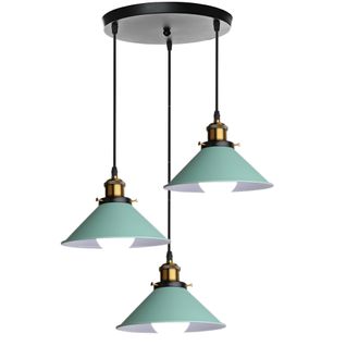 Lustre Suspension Moderne 3 Luminaire Abat-jour Métal Macaron Eclairage De Plafond E27 Vert
