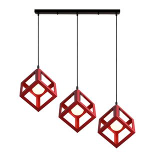 Suspension Moderne Géométrique 3 Lampes E27 Lustre Métal Pour Chambre Salon Cuisine Rouge