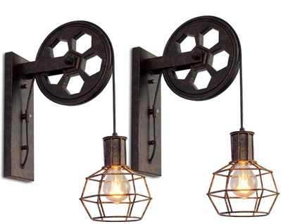 2x Applique Industriel Rétro Lampe De Mur Levage Poulie Lumière Chambre Couloir Café Bronze