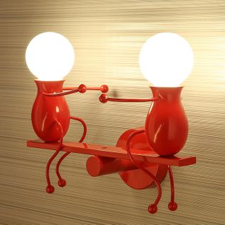 Applique Murale Double Gens Fer Lampe De Mur Poupée Luminaires Pour Bar Chambre Cuisine Rouge