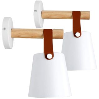 Lot De 2 Applique Murale Métal Fer Forgé Bois Ceinture Eclairage Suspension Luminaire, E27 Blanc