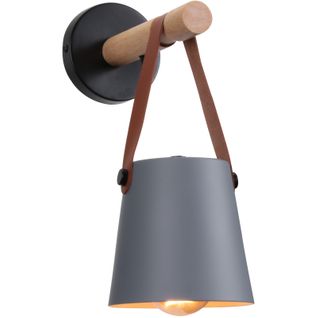 Applique Murale LED Industrielle Métal Bois Abat-jour Suspendu Ceinture E27 Chambre Salons,gris