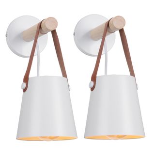 Lot De 2 Applique Murale En Bois Naturel Abat-jour Pour Couloir Chambre Salon, Blanc (sans Ampoule)