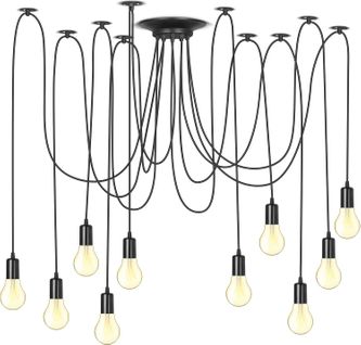 Suspension Araignées E27 Lustre Abat-jour Industriel Ajustable Noir Avec 1.5m Fil 10 Têtes Noir