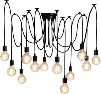 Suspension Araignées E27 Lustre Abat-jour Industriel Ajustable Noir Avec 2m Fil 12 Têtes Noir