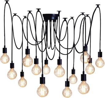 Suspension Araignées E27 Lustre Abat-jour Industriel Ajustable Noir Avec 2m Fil 14 Têtes Noir