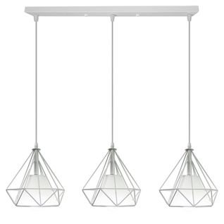 Suspension Industrielle E27 Lustre Abat-jour Cage 3 Lampes Pour Cuisine Chambre Salon Blanc