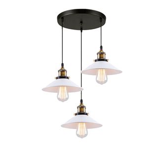 Suspension Industrielle E27 Lustre Vintage 3 Luminaires De Plafond Abat-jour 22cm Blanc