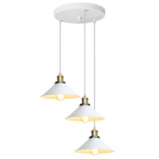 Suspension Industrielle E27 Lustre Vintage 3 Lampes De Plafond Abat-jour 22cm Blanc