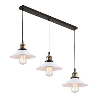 Suspension Industrielle 3 Luminaires Lustre Vintage Abat-jour 22cm Blanc