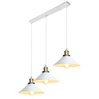 Suspension Industrial 3 Luminaires Lustre Vintage Abat-jour 22cm Blanc