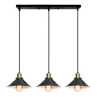 Suspension Industrial 3 Luminaires Lustre Vintage Abat-jour 22cm Noir
