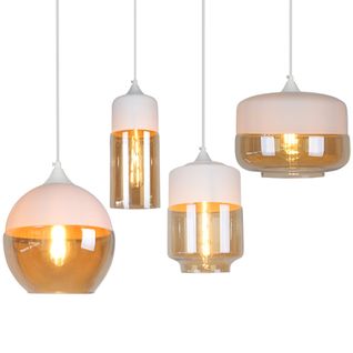 Lot De 4 Suspension Moderne Lustre Abat-jour En Verre E27 Pour Salle Chambre Salon Bar Blanc+ambre