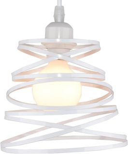 Suspension Luminaire Industrielle E27 Lustre Abat-jour Ressort 20cm Sans Ampoule Blanc