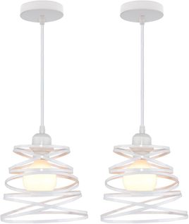 2 Pack Suspension Luminaire Industrielle E27 Lustre Abat-jour Ressort 20cm Sans Ampoule Blanc