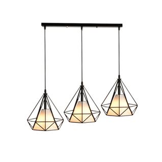 Suspension Cage Diamant 25cm Lustre 3 Luminaire Avec Support Barre Pour Cuisine Salon Chambre Noir