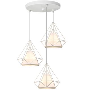 Suspension Cage E27 Lustre 3 Luminaire Plafonnier Industrielle Pour Cuisine Salon Chambre Blanc