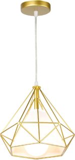 Lustre Suspension Industrielle 25cm Lampe De Plafond Cage Pour Cuisine Salon Chambre Doré