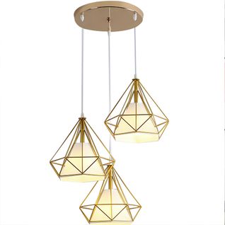Lustre Suspension Industrielle Cage Lampe De Plafond 3 Luminaire Pour Cuisine Salon Chambre Doré