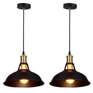 2 Pack Suspension Industrielle Vintage E27 Lustre Abat-jour Retro Pour Cuisine Salon Chambre Noir