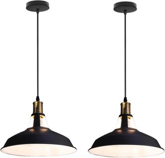 2 Pack Suspension Industrielle Vintage Lustre Abat-jour Retro Pour Cuisine Salon Chambre Noir Blanc