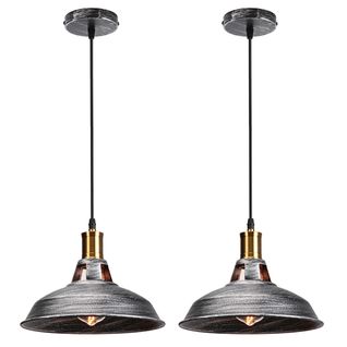 2 Pack Suspension Industrielle Vintage E27 Lustre Abat-jour Retro Pour Cuisine Salon Chambre Argenté