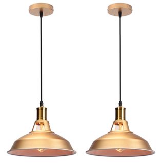 2 Pack Suspension Industrielle Vintage E27 Lustre Abat-jour Retro Pour Cuisine Salon Chambre Doré