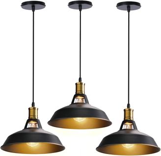 Lot De 3 Suspension Industrielle Vintage E27 Lustre Abat-jour Pour Cuisine Salon Chambre Noir