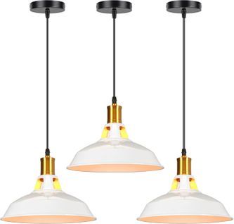 Lot De 3 Suspension Industrielle Vintage E27 Lustre Abat-jour Pour Cuisine Salon Chambre Blanc