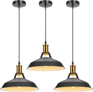 Lot De 3 Suspension Industrielle Vintage Lustre Abat-jour Pour Cuisine Salon Chambre Noir Blanc